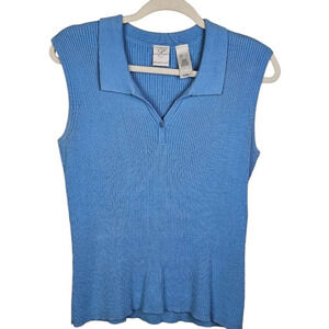 Emma James Blue Sleeveless Collared Top Ribbed Sweater Pullover Size Large